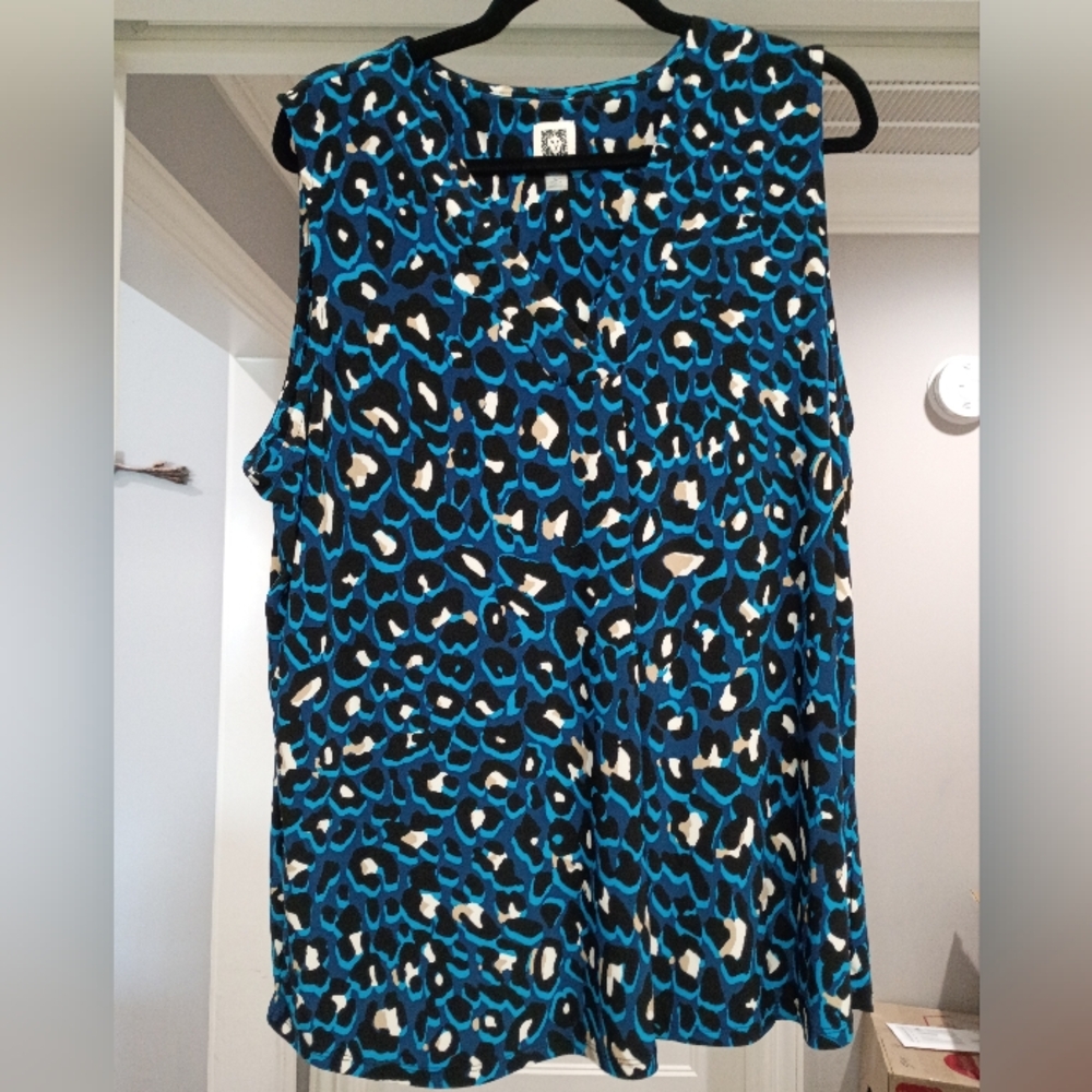 Anne Klein Blue and Black Animal Print Sleeve Less Top Women's Size 1X